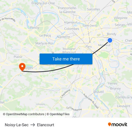 Noisy-Le-Sec to Elancourt map