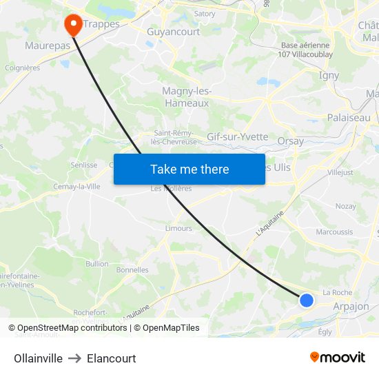 Ollainville to Elancourt map