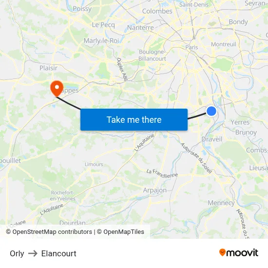 Orly to Elancourt map