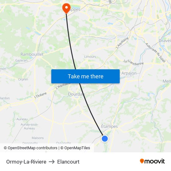 Ormoy-La-Riviere to Elancourt map