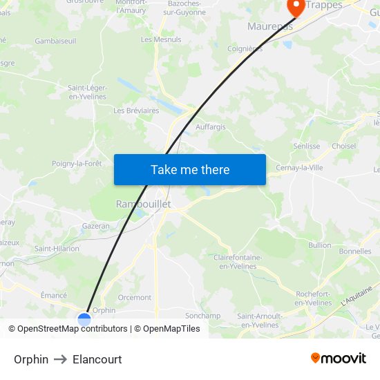 Orphin to Elancourt map