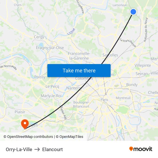 Orry-La-Ville to Elancourt map