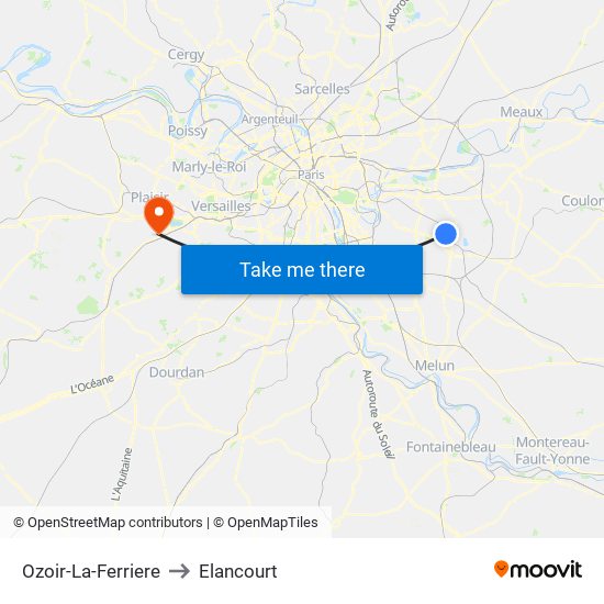 Ozoir-La-Ferriere to Elancourt map