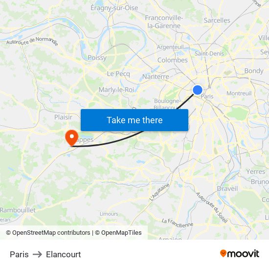 Paris to Elancourt map