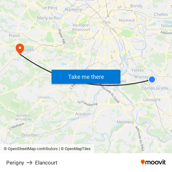 Perigny to Elancourt map