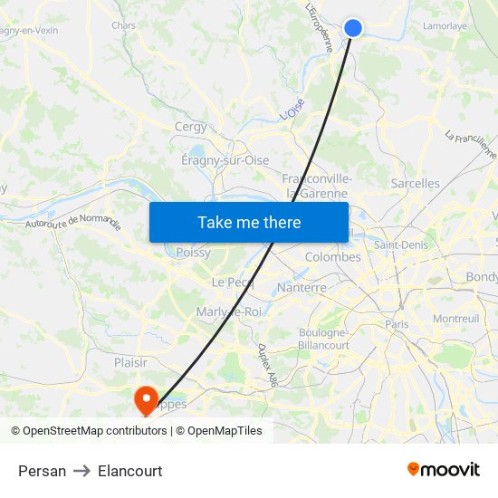 Persan to Elancourt map