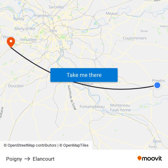 Poigny to Elancourt map