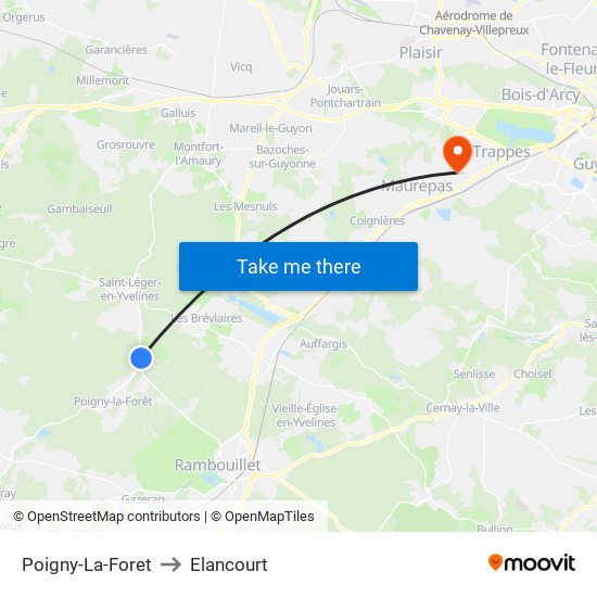 Poigny-La-Foret to Elancourt map