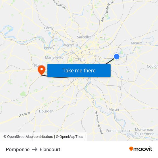 Pomponne to Elancourt map