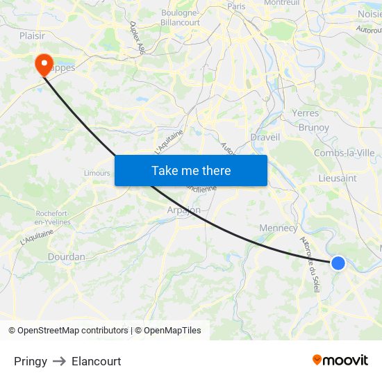 Pringy to Elancourt map