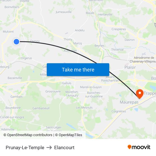 Prunay-Le-Temple to Elancourt map