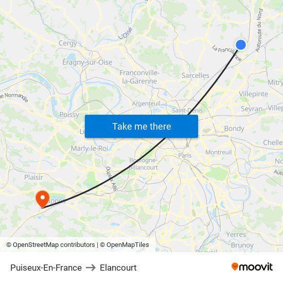 Puiseux-En-France to Elancourt map