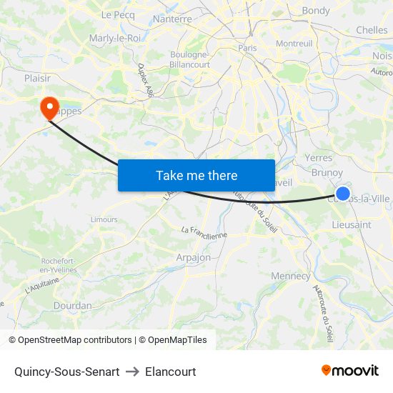 Quincy-Sous-Senart to Elancourt map
