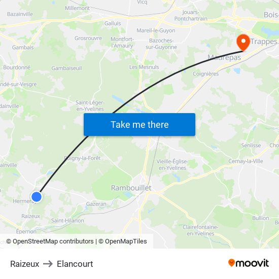 Raizeux to Elancourt map