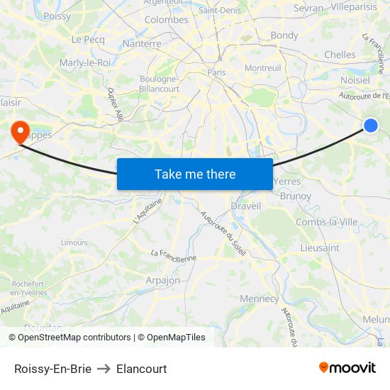 Roissy-En-Brie to Elancourt map