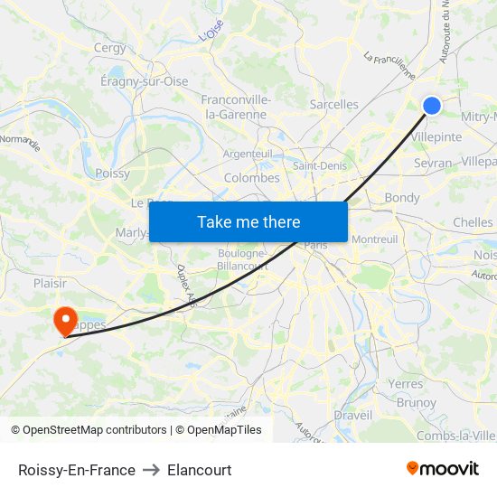 Roissy-En-France to Elancourt map