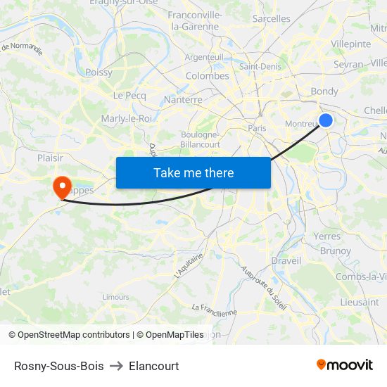 Rosny-Sous-Bois to Elancourt map