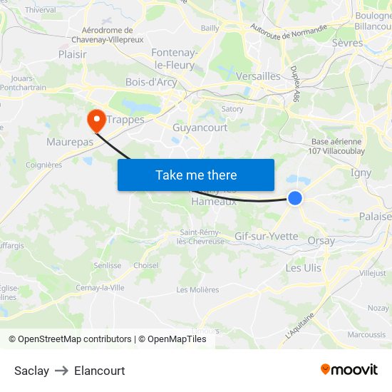 Saclay to Elancourt map