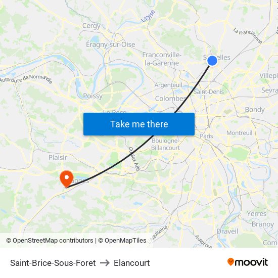 Saint-Brice-Sous-Foret to Elancourt map