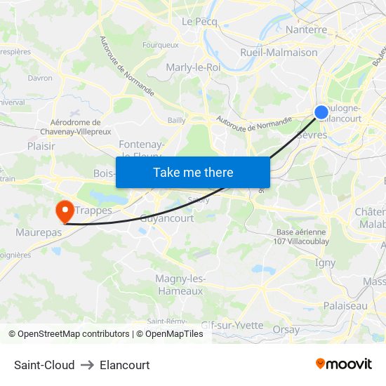 Saint-Cloud to Elancourt map