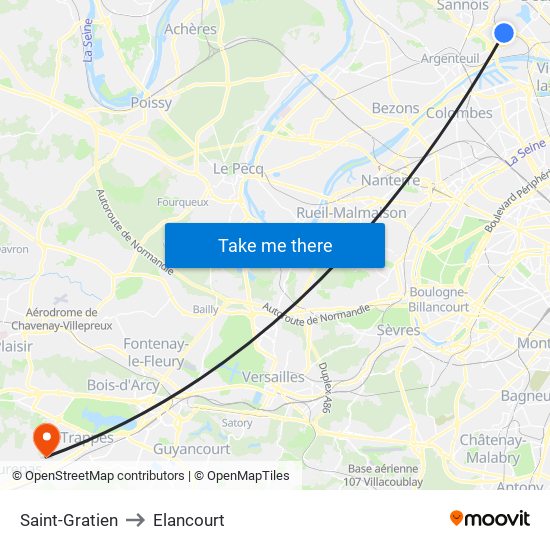 Saint-Gratien to Elancourt map