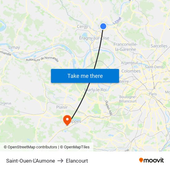 Saint-Ouen-L'Aumone to Elancourt map