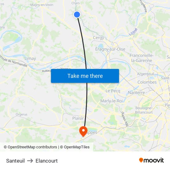 Santeuil to Elancourt map