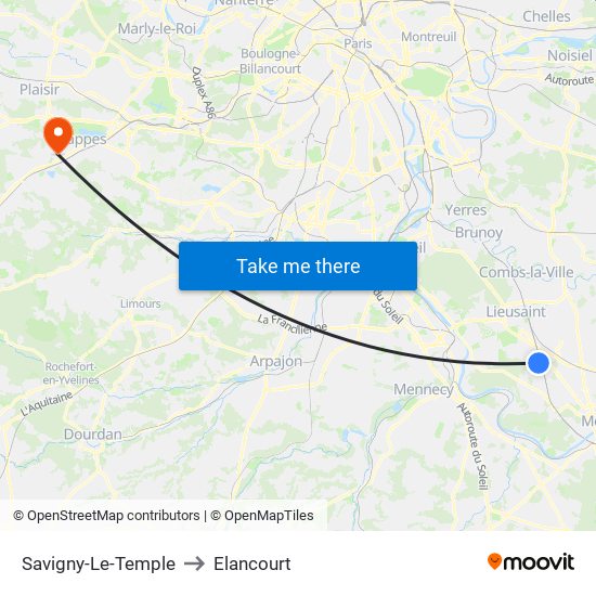 Savigny-Le-Temple to Elancourt map