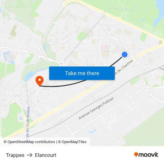 Trappes to Elancourt map