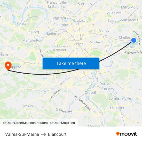 Vaires-Sur-Marne to Elancourt map