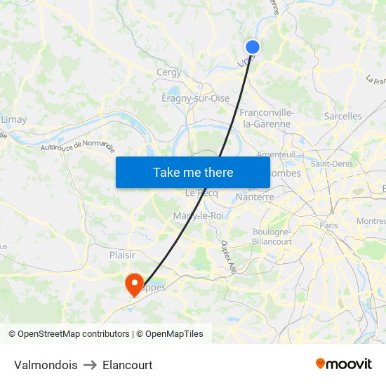 Valmondois to Elancourt map