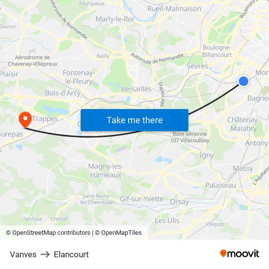 Vanves to Elancourt map