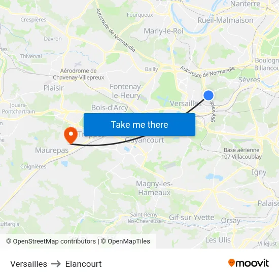 Versailles to Elancourt map