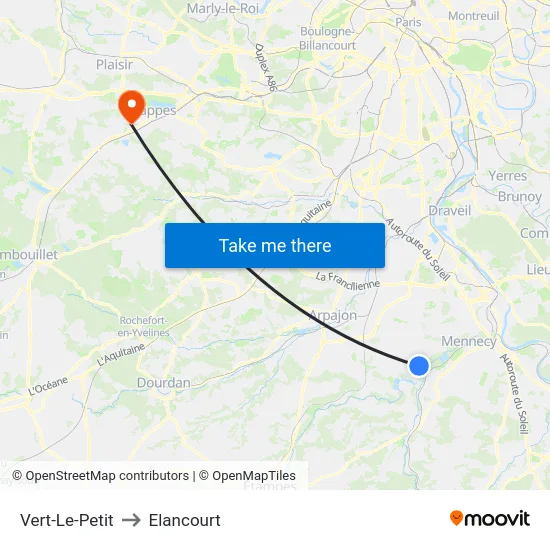 Vert-Le-Petit to Elancourt map