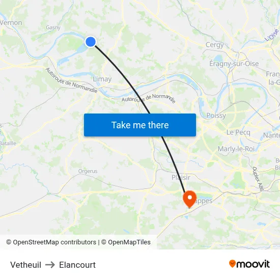 Vetheuil to Elancourt map