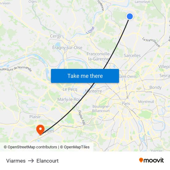 Viarmes to Elancourt map