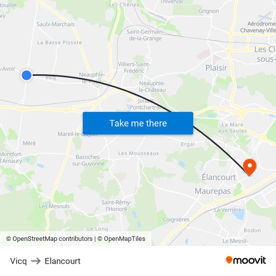 Vicq to Elancourt map