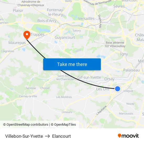 Villebon-Sur-Yvette to Elancourt map