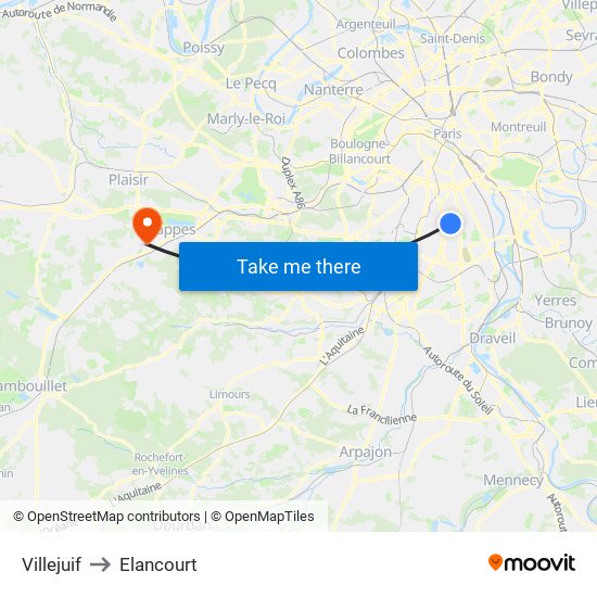 Villejuif to Elancourt map