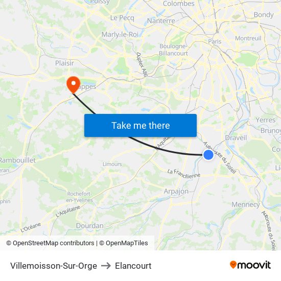 Villemoisson-Sur-Orge to Elancourt map