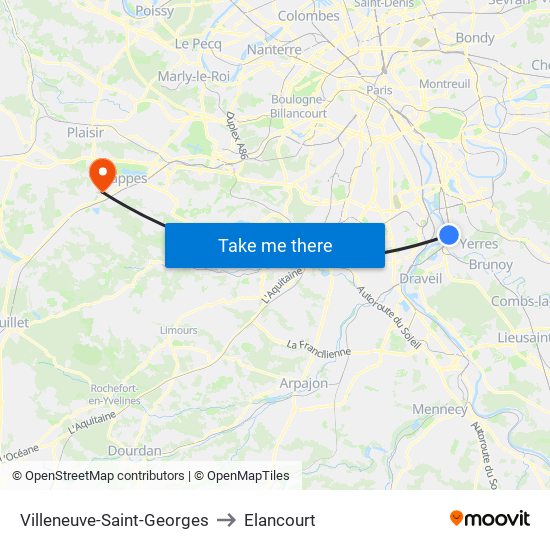Villeneuve-Saint-Georges to Elancourt map