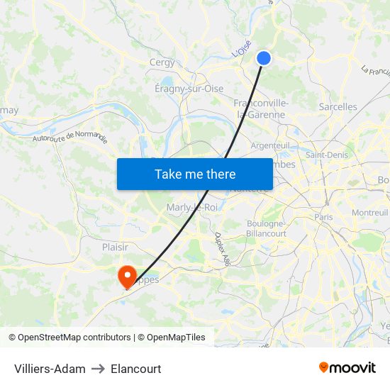 Villiers-Adam to Elancourt map