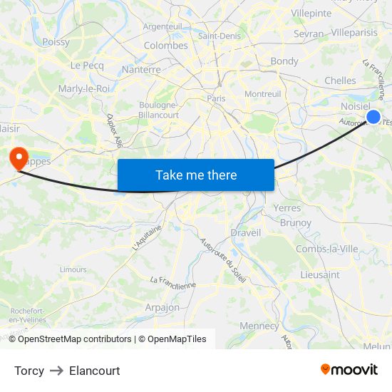 Torcy to Elancourt map