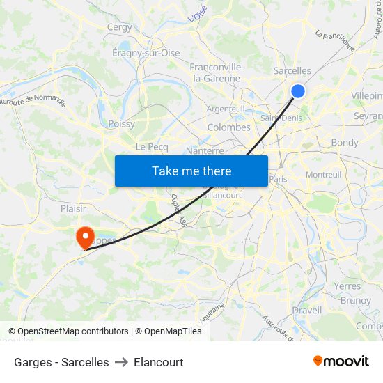 Garges - Sarcelles to Elancourt map