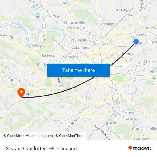 Sevran Beaudottes to Elancourt map