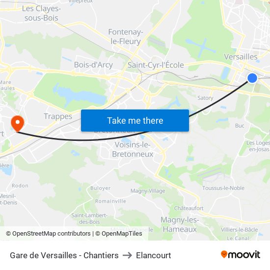 Gare de Versailles - Chantiers to Elancourt map