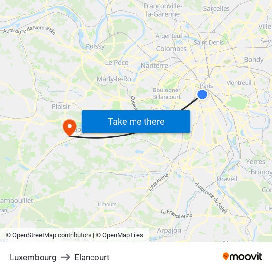 Luxembourg to Elancourt map