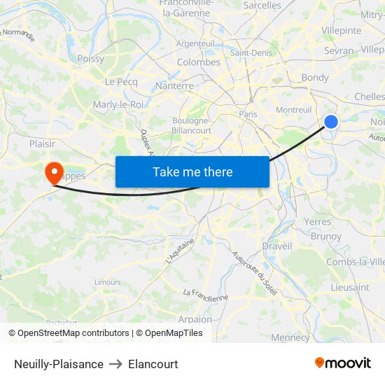 Neuilly-Plaisance to Elancourt map