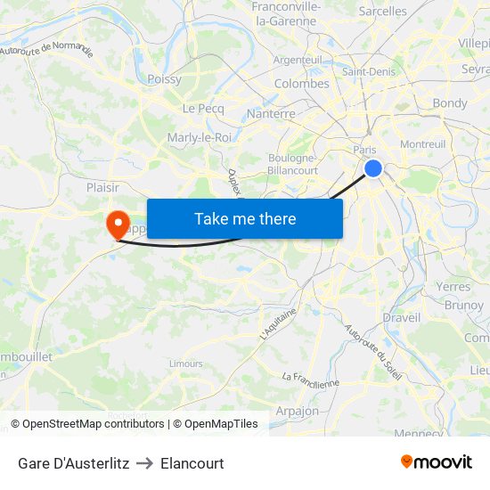 Gare D'Austerlitz to Elancourt map