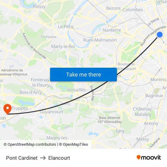 Pont Cardinet to Elancourt map